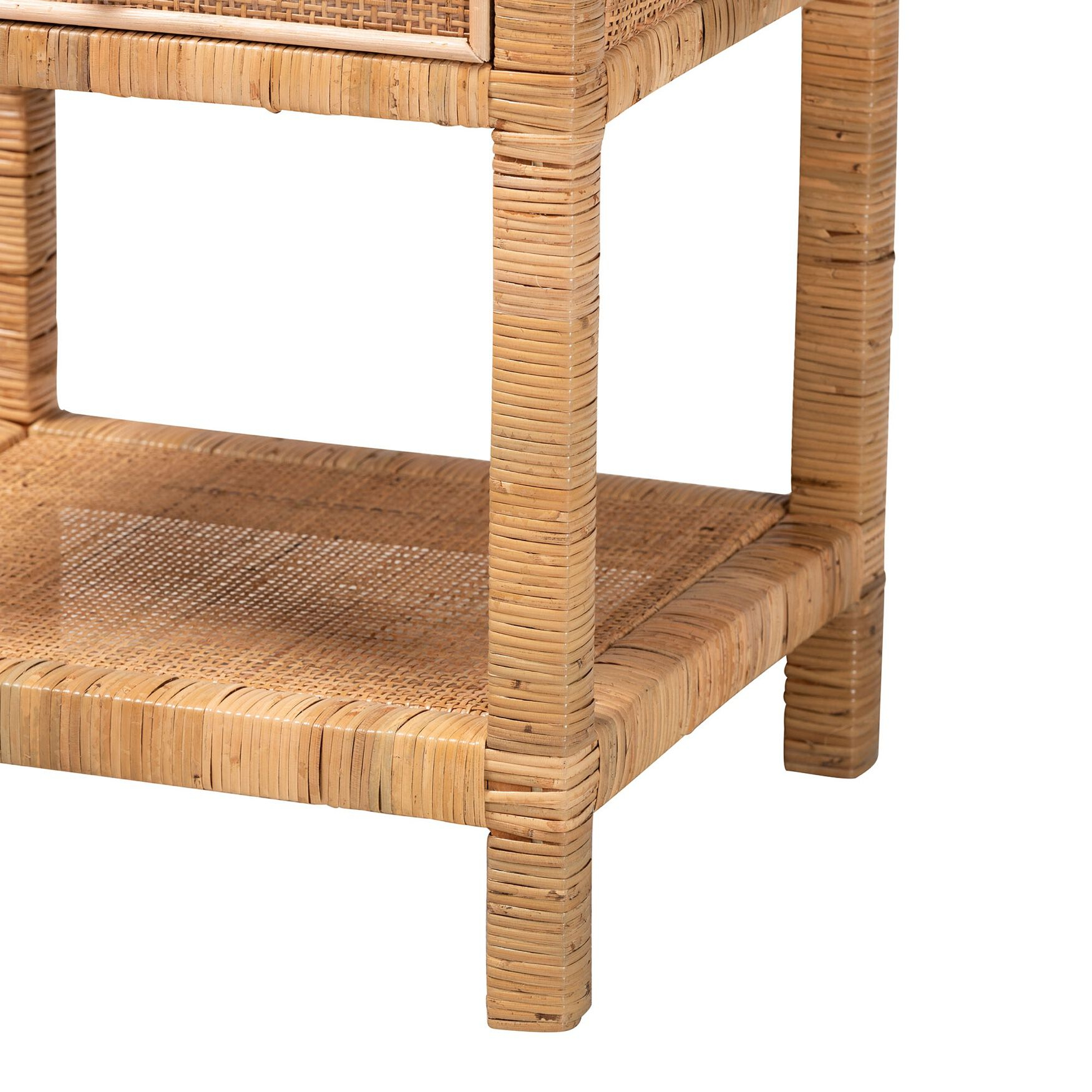 Fashionable Adelia Modern Bohemian Natural Rattan And Mahogany Wood 1 ... regarding I Tried 8 Different Rattan Nightstands in 6 Weeks—This One Actually Worked (No, Really)