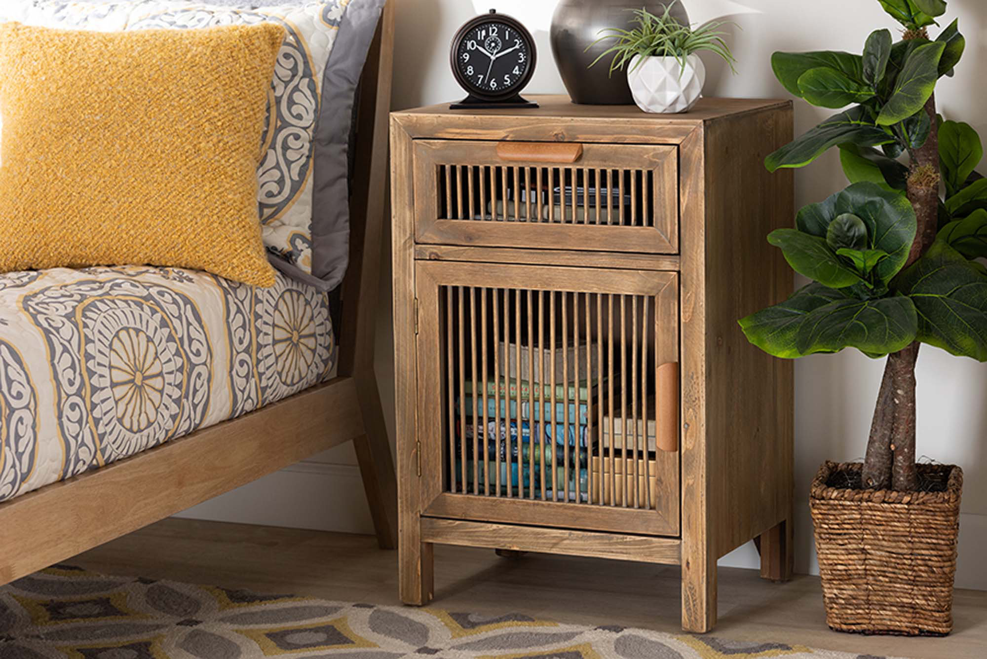 Foundry Select Glynn Rustic Transitional Medium Oak Finished 1-Door And ... inside Balancing form and function in bedroom furniture