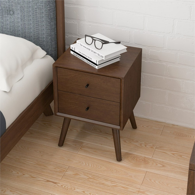 Francesca Mid Century Modern Walnut Nightstand Bed Side Tables With 2 ... regarding Mid Century Modern Aesthetics Through Stein Walnut Bedside Tables