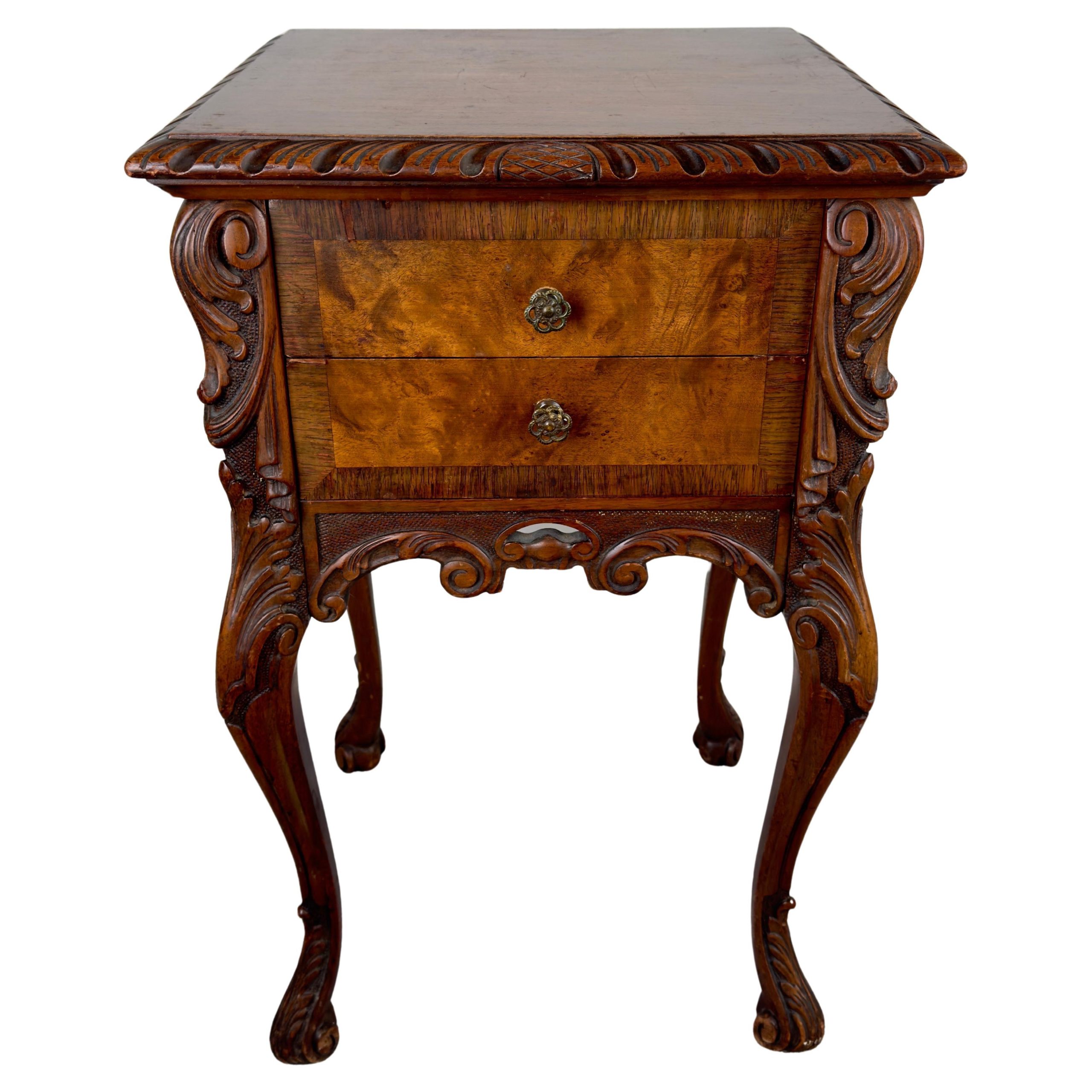 French Louis Xv Style Carved Burl Walnut Side, End Table Or Nightstand ... throughout Elegant Nightstand, Carved Legs And Rectangular Top