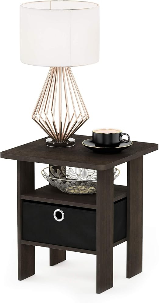 Furinno 11157 End Table Bedroom Night Stand With Bin Drawer, Dark Brown ... within Maximizing bedroom functionality with compact furniture choices