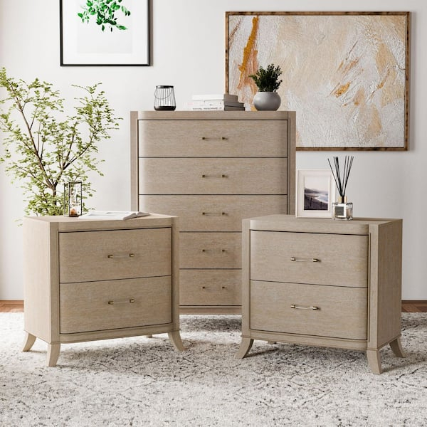 Furniture Of America Ellington 3-Piece Natural Oak 2 Drawer 30 In. W ... with Tribella Nightstand Drift Oak Set Of 2 Nightstands