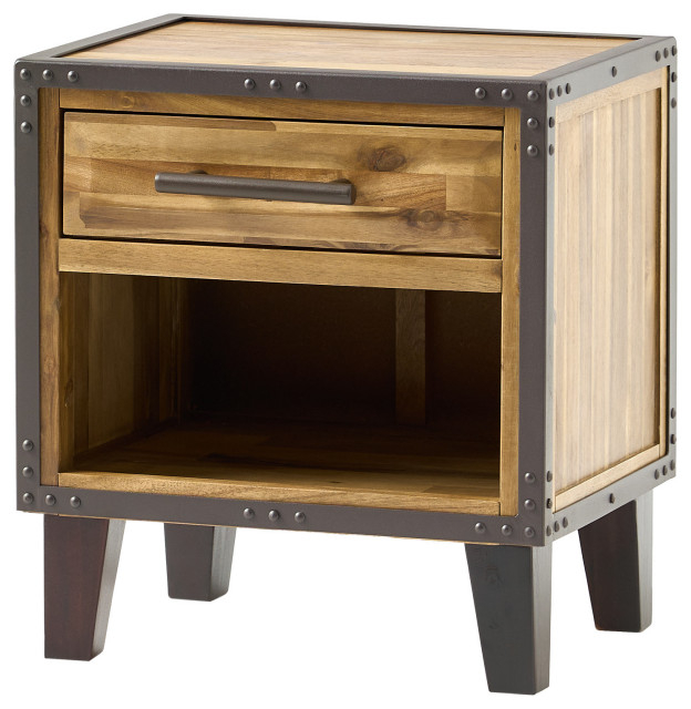 Gdf Studio Glendora Solid Wood Single Drawer End Table Nightstand ... for The Artisanal Details of GDF Studio Glendora Brown Mahogany Solid Wood Single Drawer End Table Nightstand