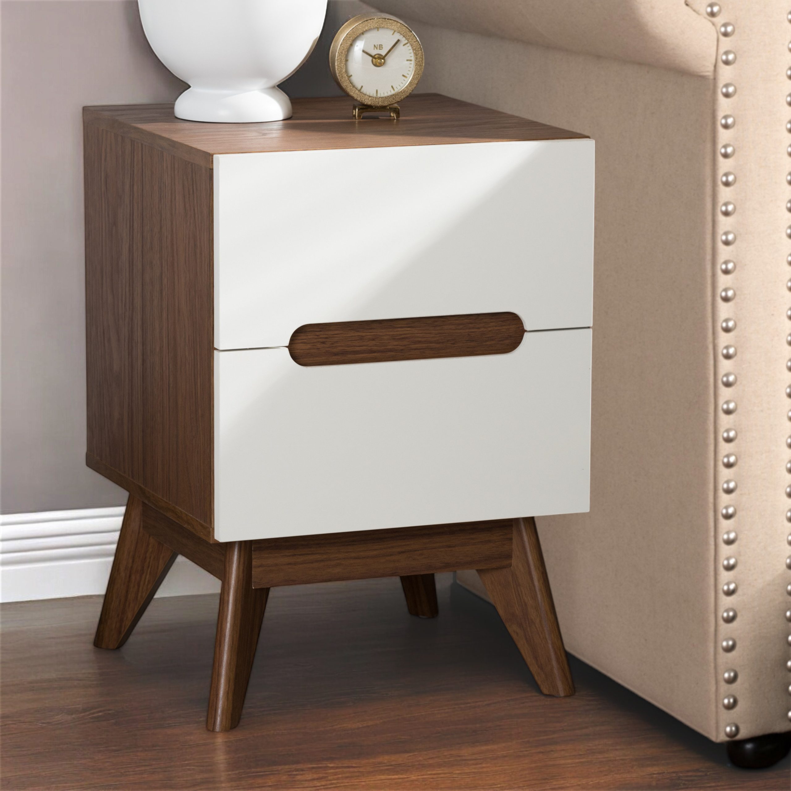 George Oliver Whisper Mid-Century Modern White And Walnut Wood 3-Drawer ... with The Artisanal Details That Define Quality Mid-Century Nightstands
