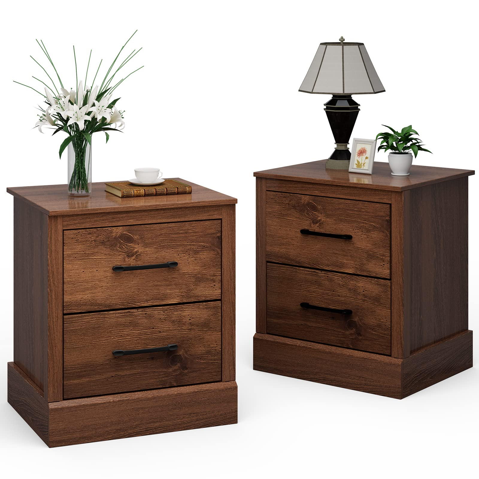 Giantex Farmhouse Nightstand Set Of 2, Wood Bedside Table With 2 ... throughout Nightstand Beside Table Chest Sofa Table End Table Accent Table Espresso