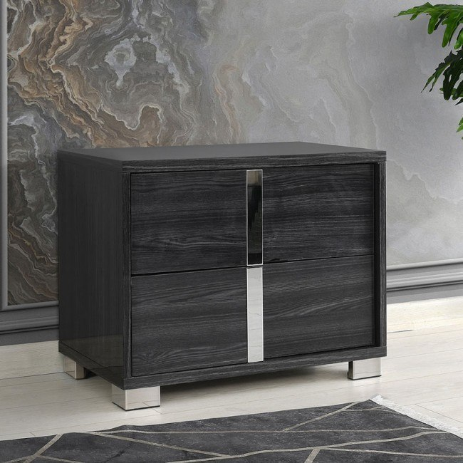Giulia Left Facing Nightstand (Glossy Gray) Jm Furniture | Furniture Cart with Harrow Nightstand Glossy Dark Gull Gray / Left-Facing