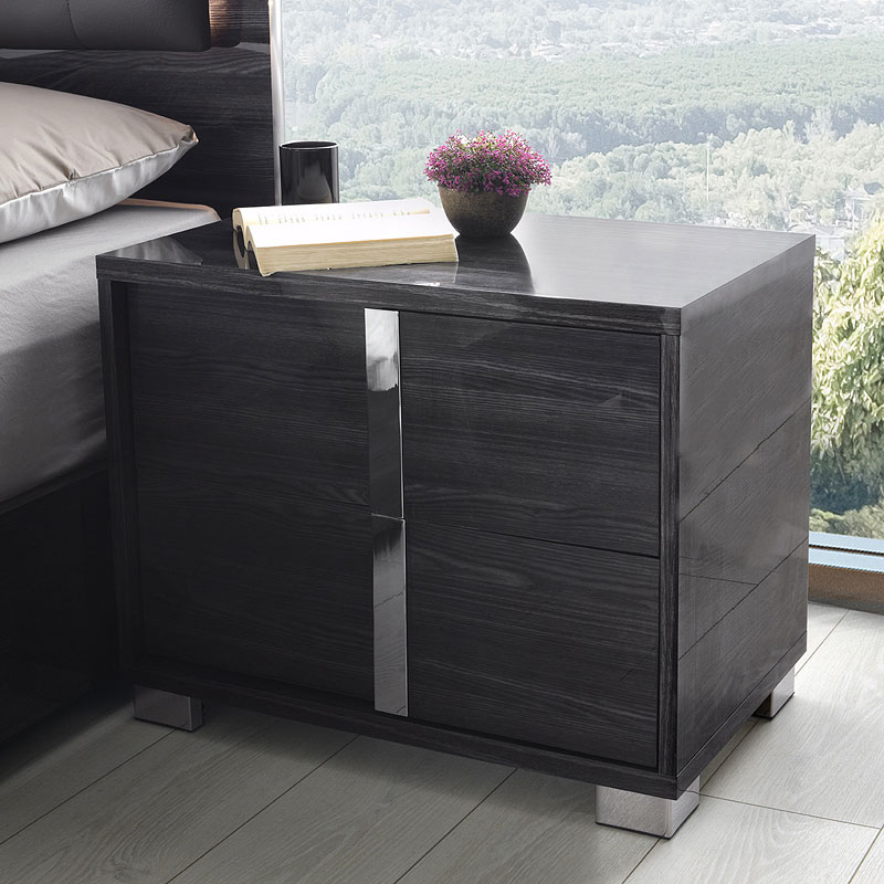 Giulia Right Facing Nightstand (Glossy Gray) Jm Furniture | Furniture Cart intended for Harrow Nightstand Glossy Chateau Gray / Right-Facing
