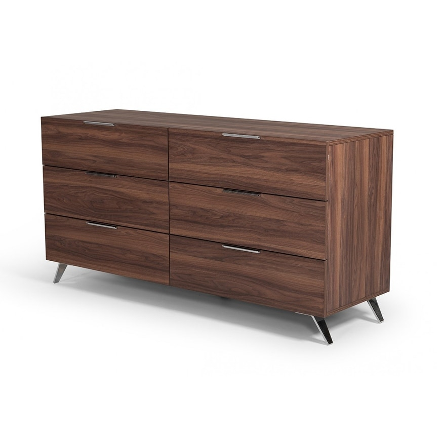 Graceland Mid-Century Modern Transitional Walnut Brown Finished Wood 6 ... in Transitional Walnut Brown Finished Wood 6-Drawer Dresser