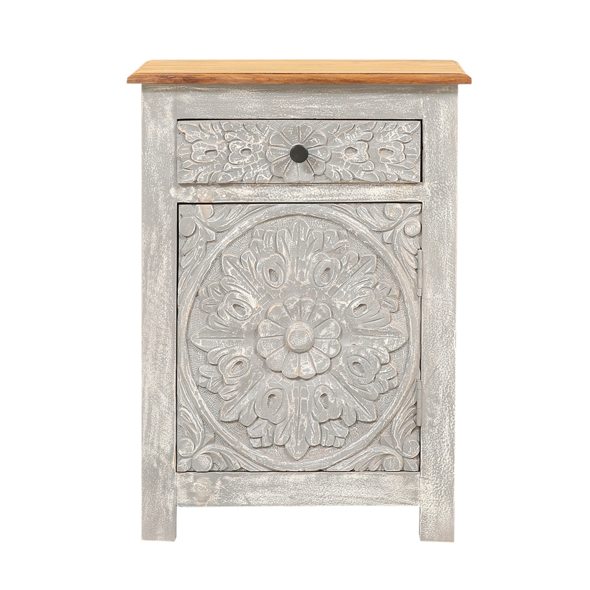 Grenoble Solid Wood Handcarved 1 Drawer Nightstand inside Reclaimed Wood Handcarved Floral Nightstand St114-Bl