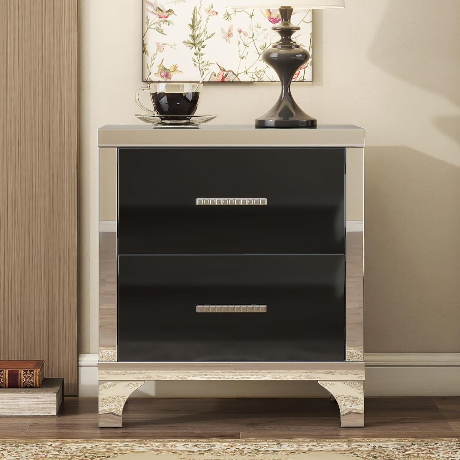Harper & Bright Designs Mirrored 2-Drawer Nightstand End Table,Elegant ... inside Graffiti City Collection 2-Drawer Nightstand End Table