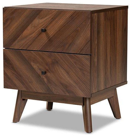 Hartman Mid-Century Modern Walnut Brown Finished Wood 2-Drawer ... throughout Farhart Mid Century Modern Faux Wood 2-Drawer Nightstand
