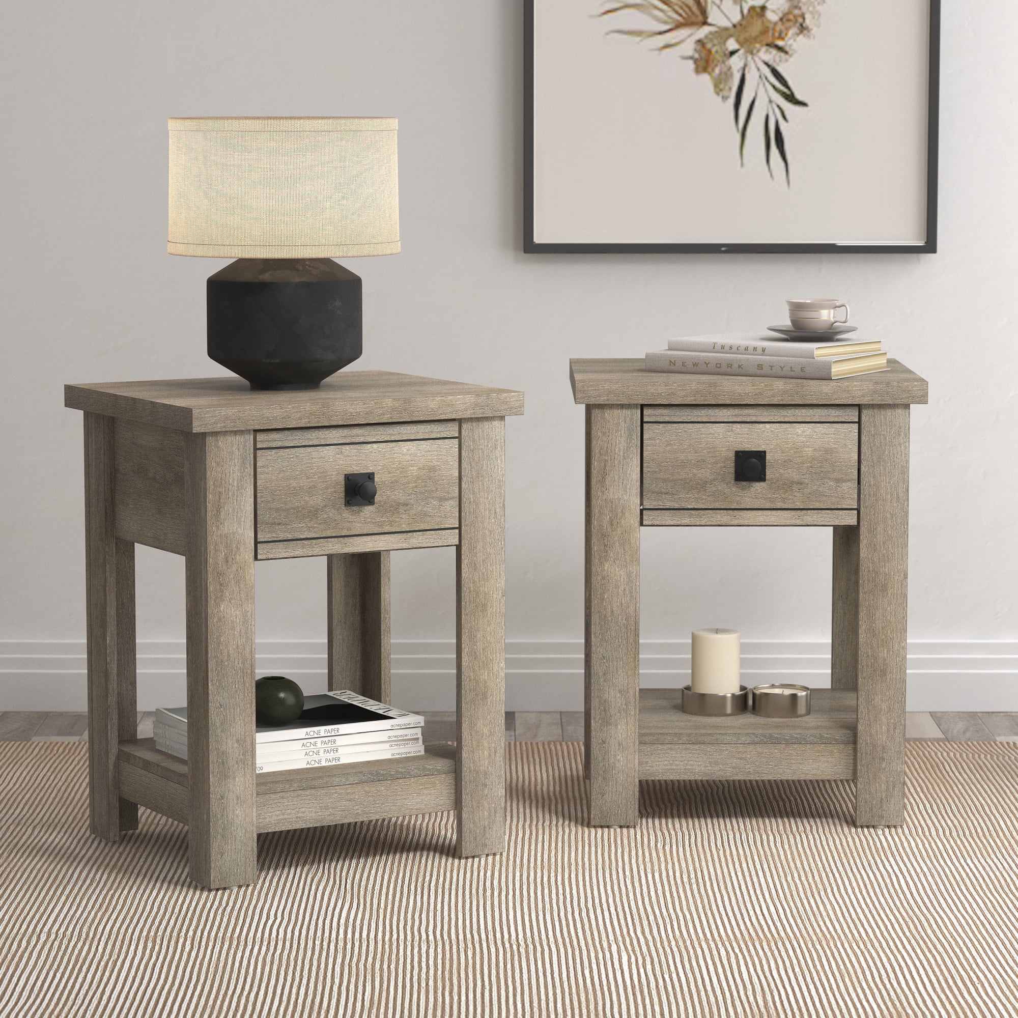 Hillsdale Addison Farmhouse 1 Drawer Nightstand, Set Of 2, Driftwood ... for Exploring the materials and construction techniques of Tribella's drift oak furniture line