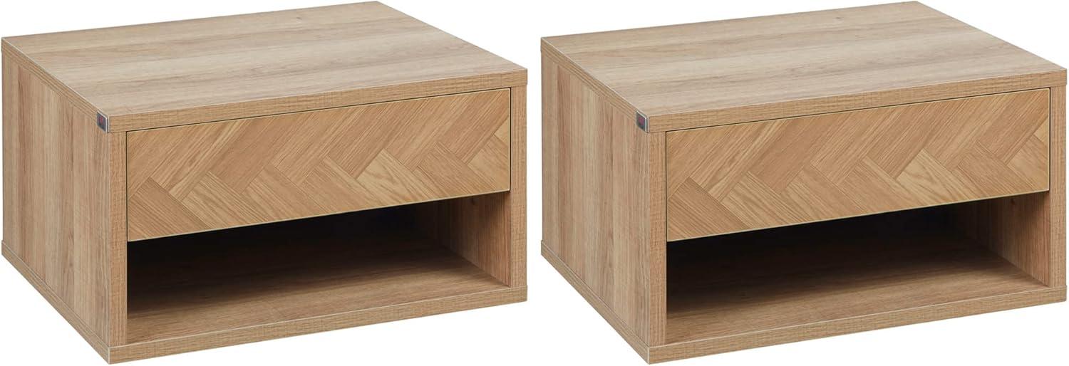 Homcom Floating Nightstand Set Of 2 Wall Mounted Bedside Table With ... regarding Set Of 2 Nightstand, Lower Open Shelf & Upper Drawer