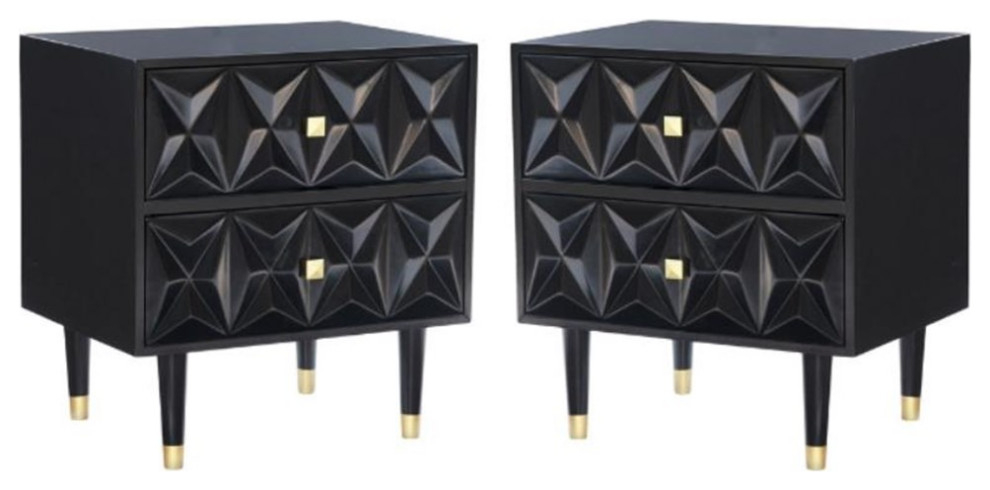 Home Square 2 Drawer Wood Geo Texture Nightstand In Black - Set Of 2 ... throughout Why My Nightstand Choice Actually Backfired (And What I Did Instead)
