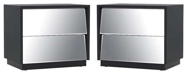 Home Square 2-Drawer Wood Nightstand In Gloss Black - Set Of 2 ... in The Role of Storage Solutions in Bedroom Organization