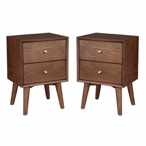 Home Square 2 Drawer Wood Nightstand Set In Walnut Brown (Set Of 2), 1 ... throughout Modern bedroom essentials Dafne nightstand offers practical elegance