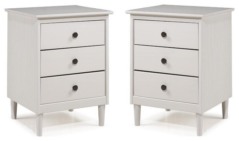 Home Square 2 Piece Solid Wood Nightstand Set With 3 Drawer In White ... with Home Square 3 Drawer Wood Nightstand Set In Pure White (Set Of 2)
