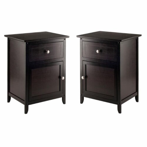 Home Square 2 Piece Wood Nightstand Set With Cabinet And Drawer In ... intended for The Role of Storage Solutions in Bedroom Organization