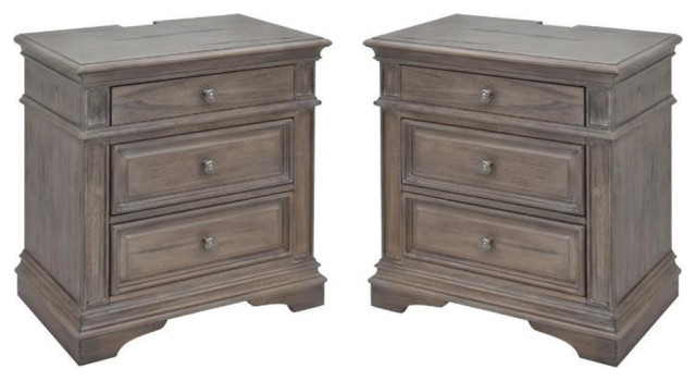Home Square 3 Drawer Wood Nightstand Set In Driftwood Gray (Set Of 2 ... throughout Balancing Aesthetics and Practicality in Modern Bedroom Furniture Choices