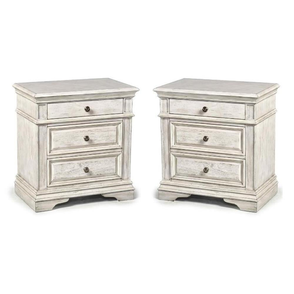 Home Square 3 Drawer Wood Nightstand Set In Rustic Ivory (Set Of 2 ... with regard to Home Square 3 Drawer Wood Nightstand Set In Pure White (Set Of 2)
