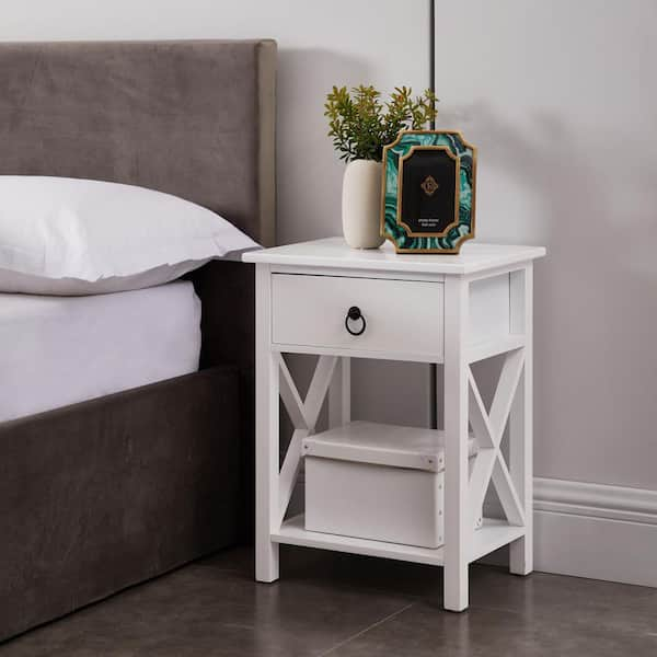 Homestock White Wooden 1 Drawer End Tables - Modern Minimalist ... with regard to Deirdre Moderm, Contemporary White Wood 1-Drawer Nightstand