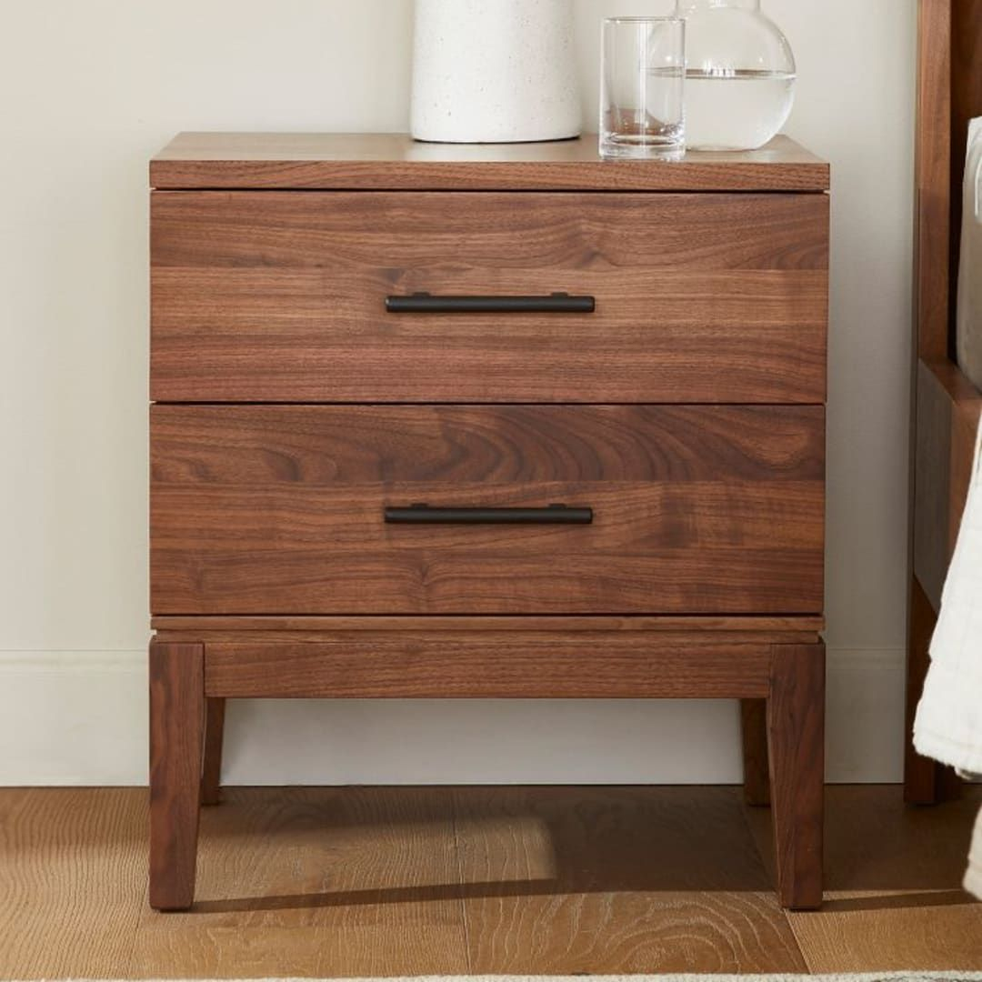 Hosford Walnut 2-Drawer Nightstand | Contemporary Drawer Pulls, 2 ... pertaining to Understanding the Role of Bedside Tables in Bedroom Organization