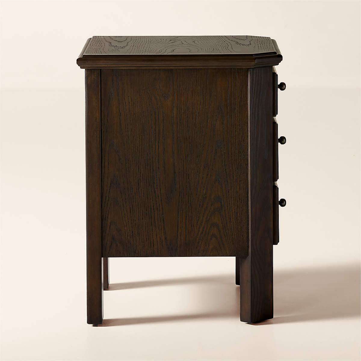 Isla 20" Dark Wood 3-Drawer Nightstand | Cb2 for The art of preserving traditional woodworking techniques