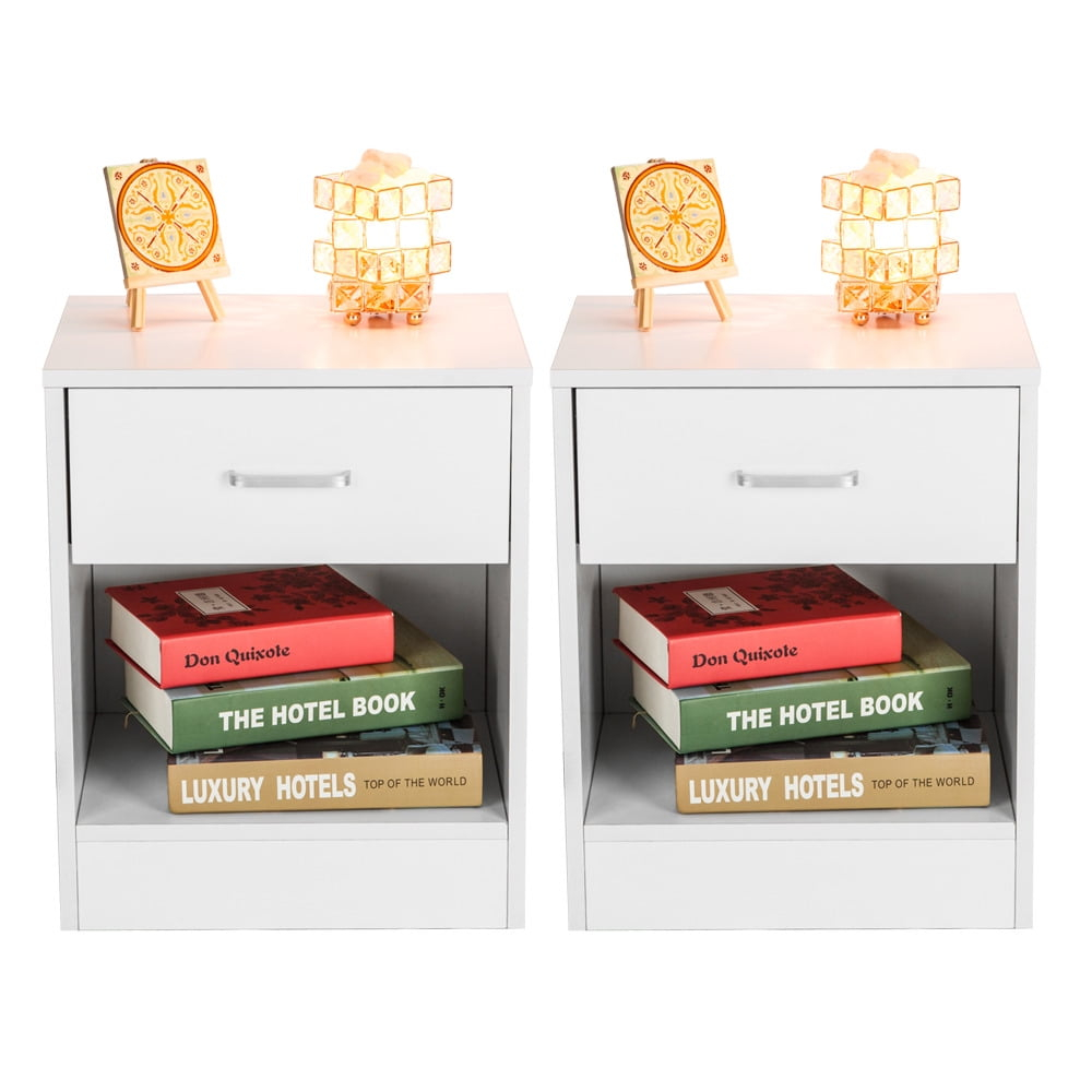 Jampooca Modern 11.8" Nightstand, Set Of 2, White - Walmart.com within Set Of 2 Contemporary Nightstand, Open Compartment & Spacious Drawer, White
