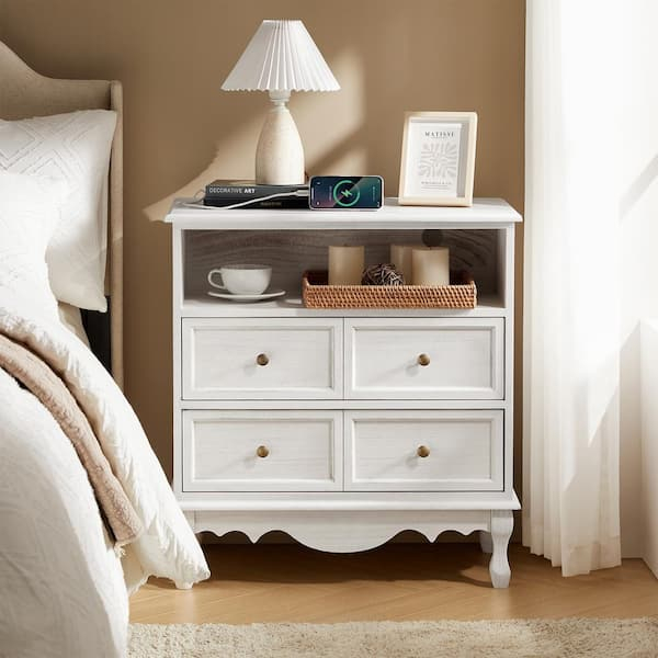 Jayden Creation Eva White Solid Wood 2-Drawer Nightstand With Power ... within Cathryn Traditional French White Wood 2-Drawer Nightstand