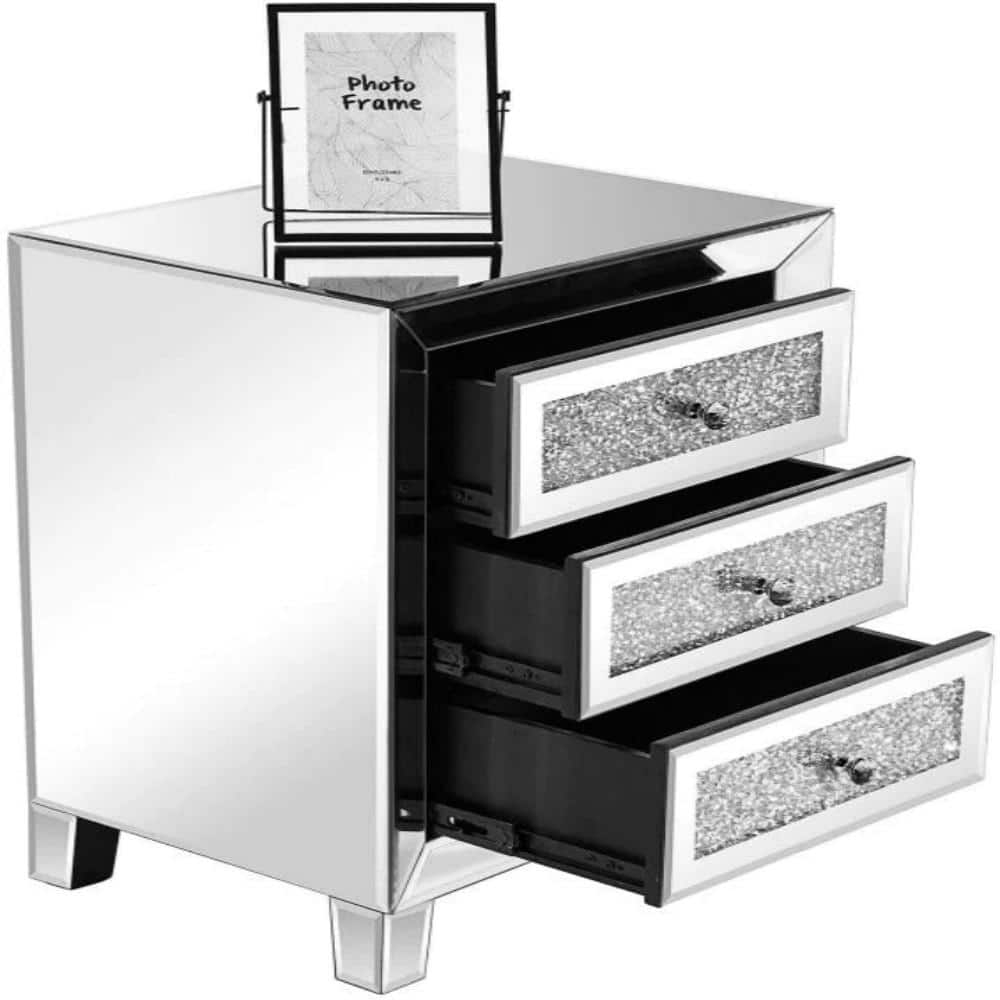 Karl Home Silver Mirrored Nightstand With 3-Drawer 17.72 In. W X 13.78 ... regarding The Art of Balancing Functionality and Aesthetics in Bedside Furniture