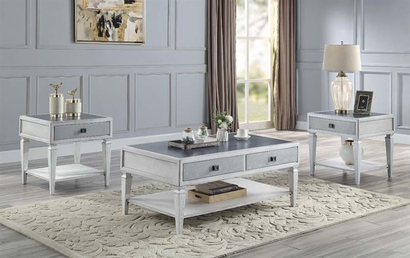 Katia 3 Piece Occasional Table Set In Rustic Gray & Weathered White ... in Bd00661, Nightstand, Rustic Gray And Weathered White Finish, Katia