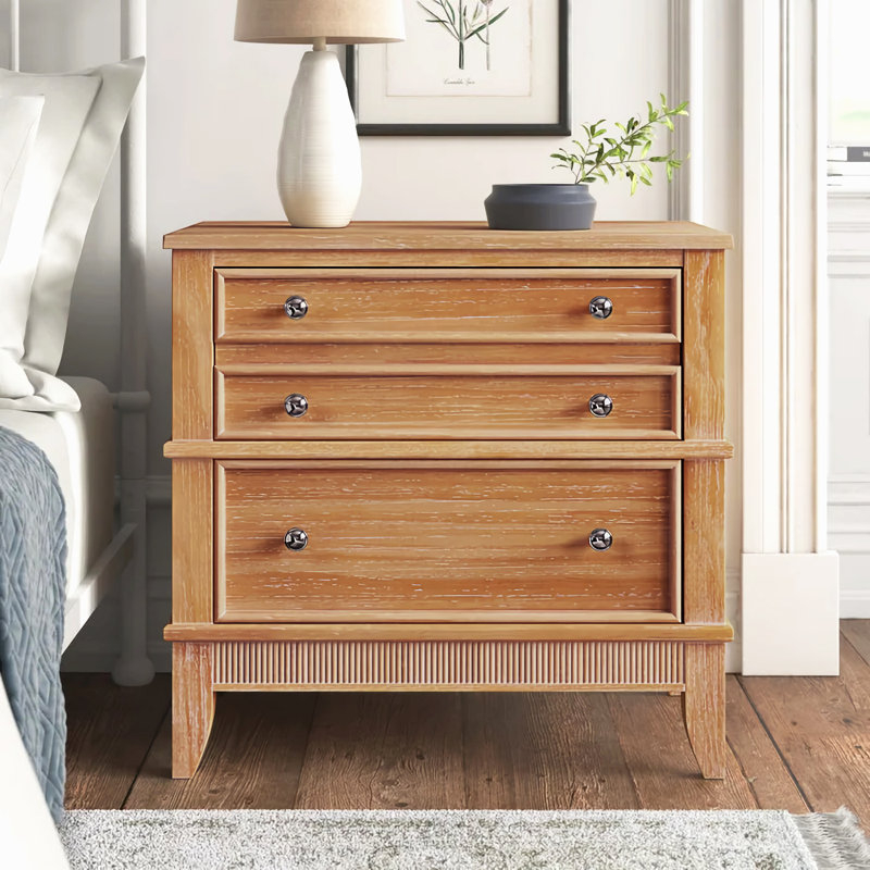 Kelly Clarkson Home Giverny 3 - Drawer Solid Wood Nightstand In Natural ... throughout Sampson 2-Drawer Nightstand In Contemporary Aged Natural On Solid Wood