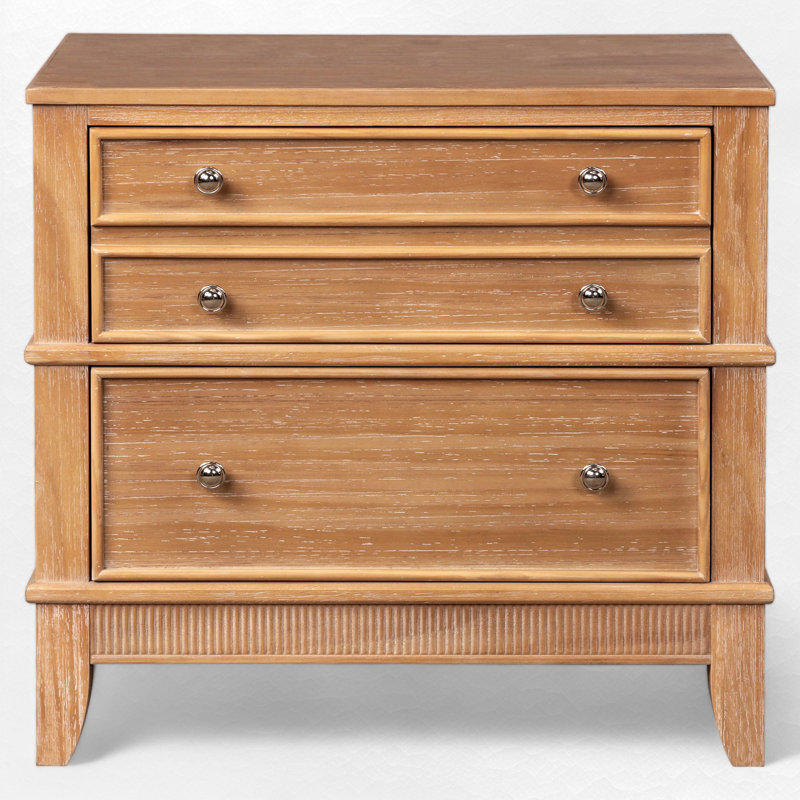 Kelly Clarkson Home Giverny 3 - Drawer Solid Wood Nightstand In Natural ... with 34" Champagne Novelty Three Drawers Solid Wood Nightstand
