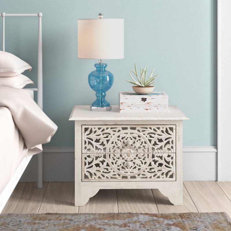 Langley Street Weese 2 - Drawer Solid Wood Nightstand In Antique White ... for Exploring the appeal of vintage-inspired bedroom accents