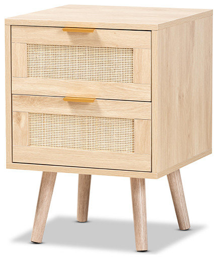 Lani Mid-Century Modern Light Oak Brown Wood And Rattan 2-Drawer ... in Lani Mid-Century Modern Light Oak Brown Wood And Rattan 2-Drawer Nightstand