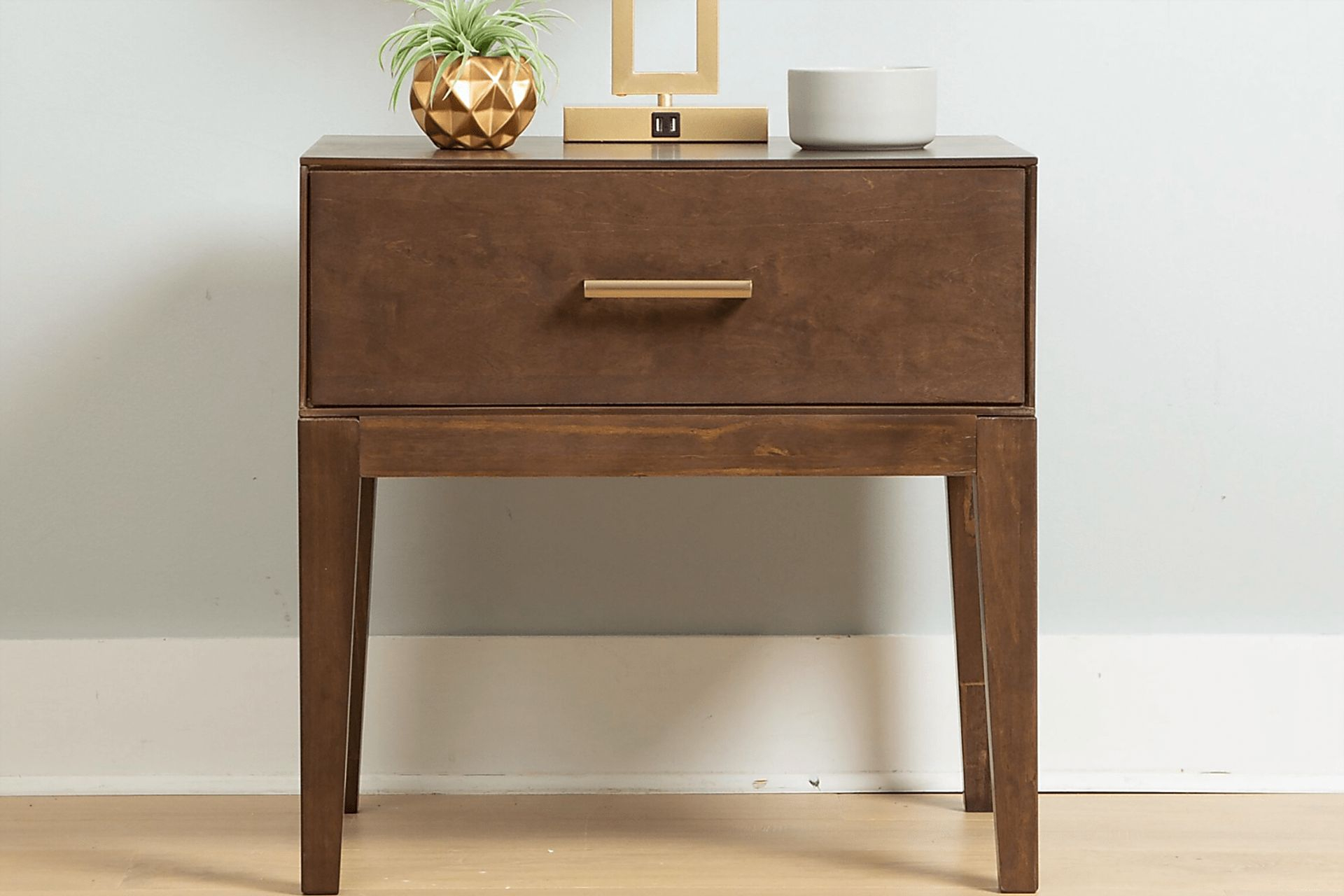 Learitt Walnut Dark Wood Nightstand | Rooms To Go with regard to Exploring the Versatility of Dolores Contemporary Two-Tone Gray and Walnut 1-Drawer Nightstand
