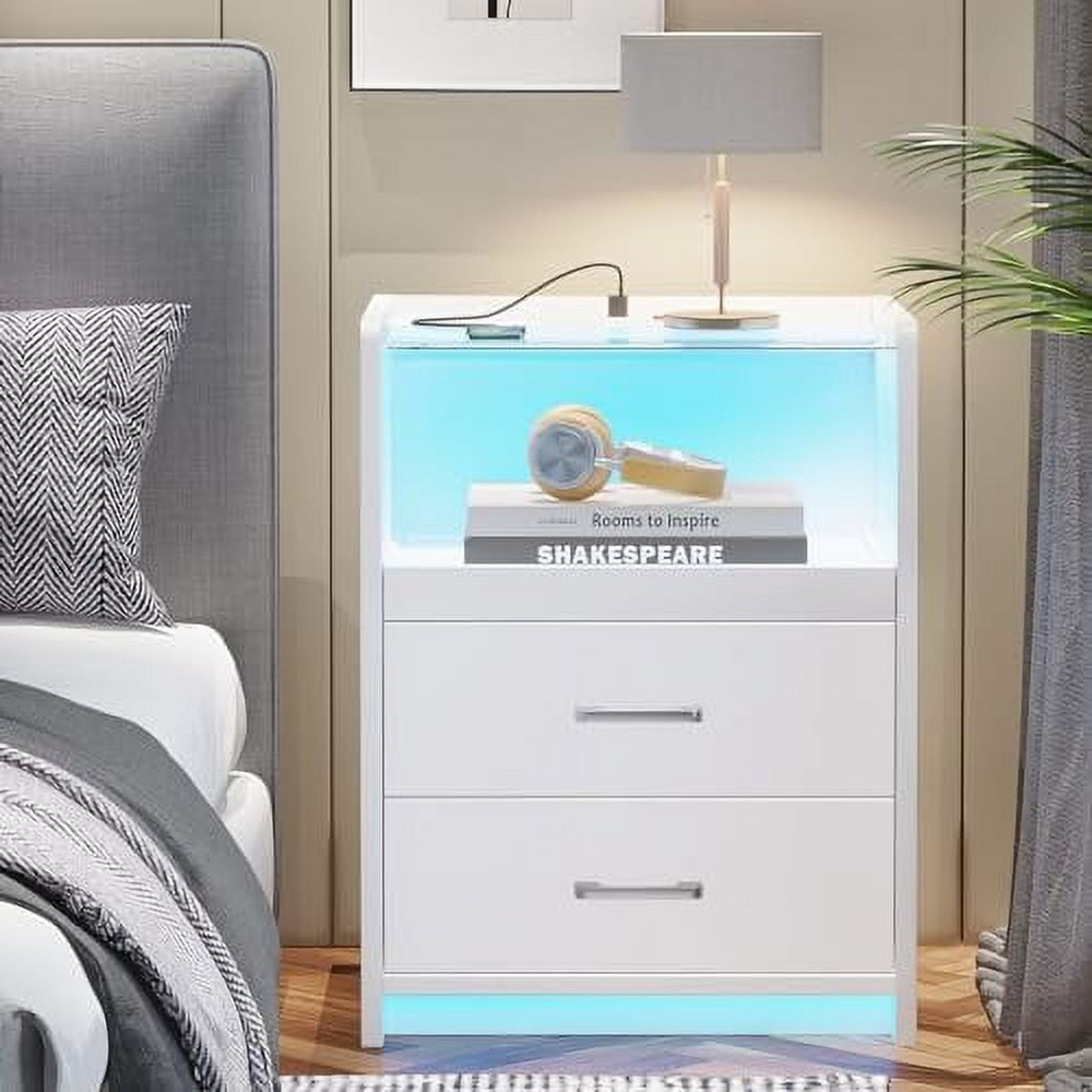 Led Nightstand With Charging Station Night Stand With Pull-Out Tray 2 ... with regard to Charging Stations That Enhance Bedroom Aesthetics