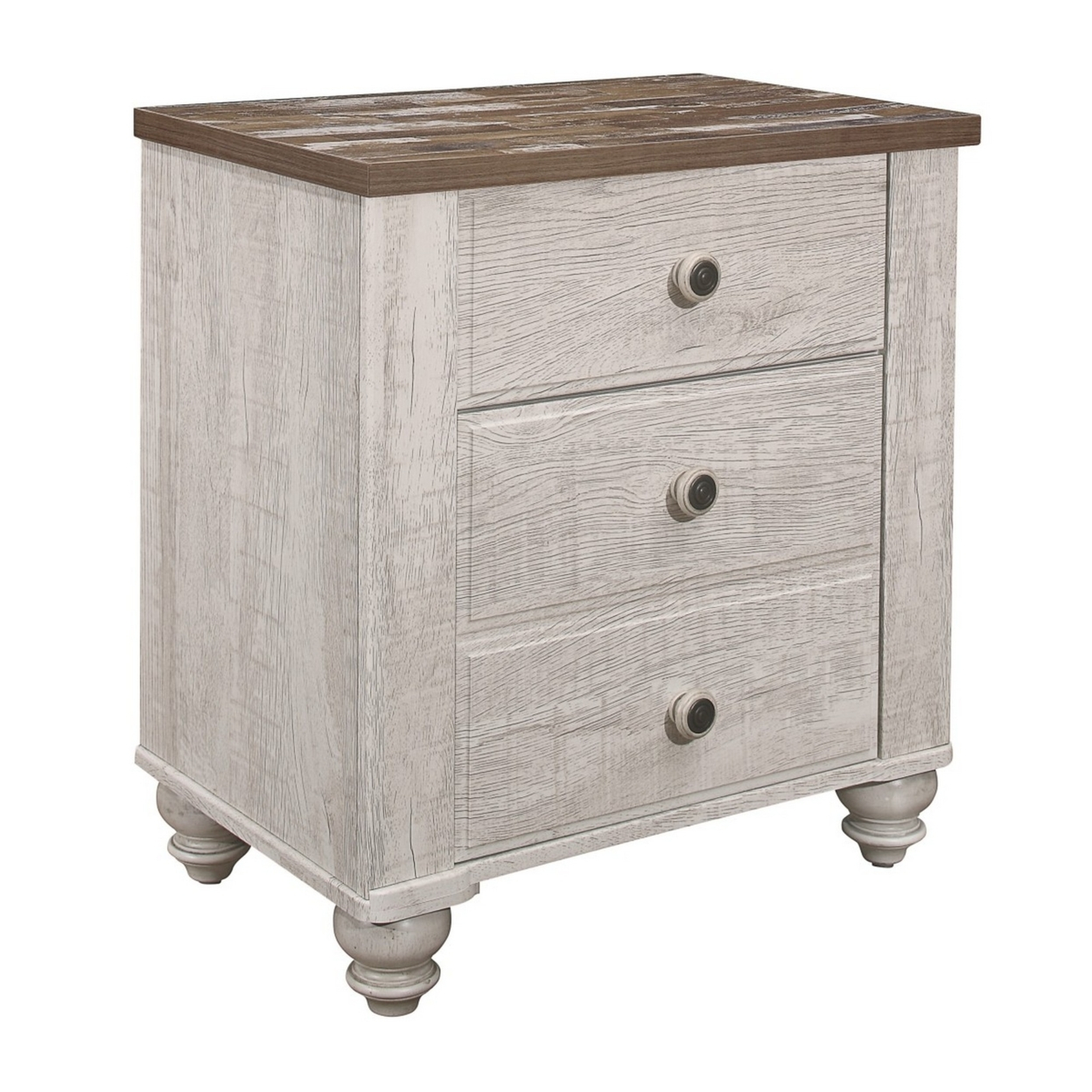 Liam 26 Inch Rustic Nightstand, 2 Drawers, Antique White And Brown ... in Britanica 2-Drawer Reclaimed Pine Nightstand, Brown