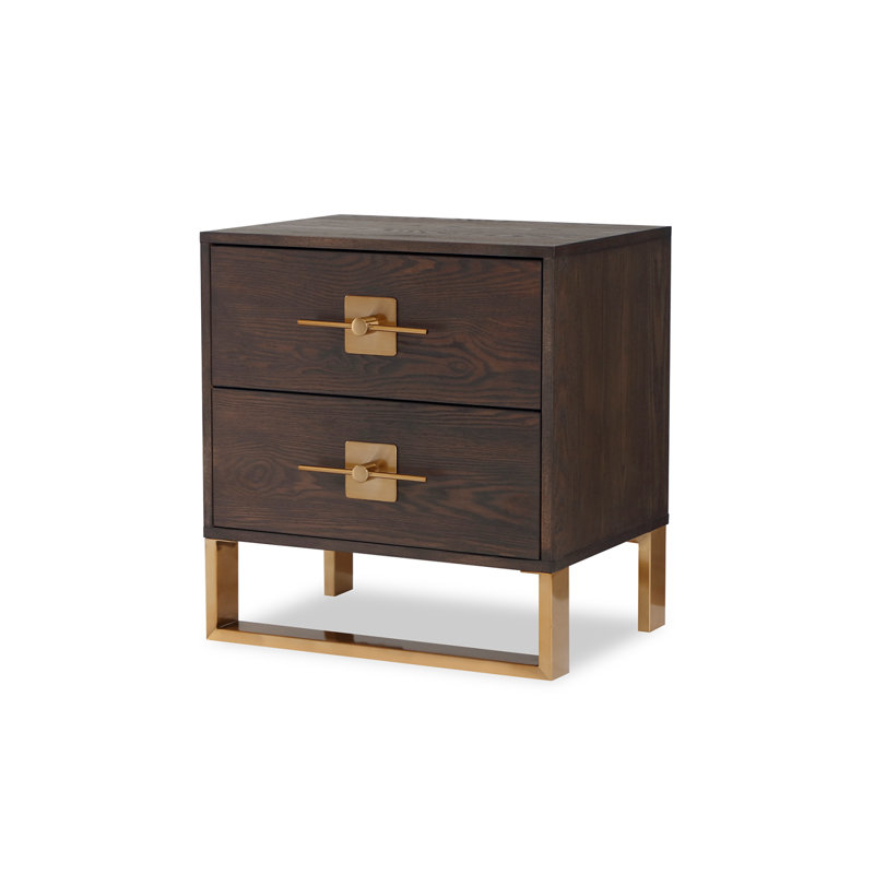 Liang & Eimil Ophir 2 - Drawer Stainless Steel Nightstand In Dark Brown ... for Quincy Brown Oak And Brushed Stainless Steel Nightstand