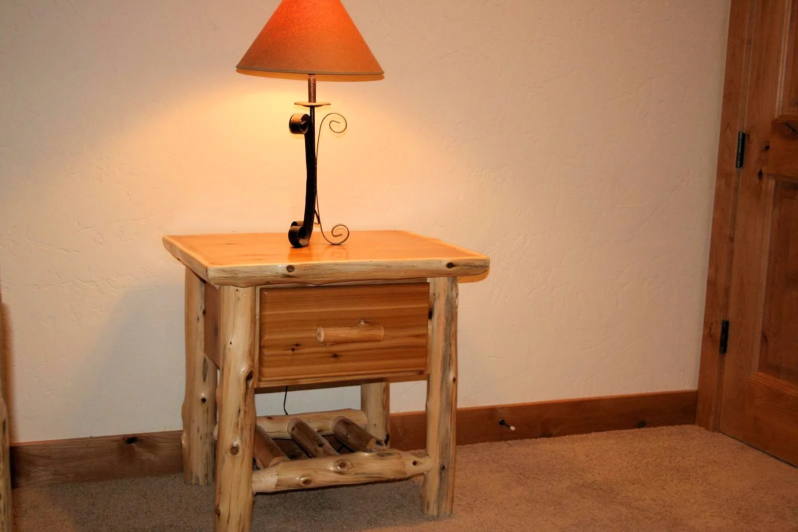 Log Night Stand intended for White Cedar Log Mountain Collection Open Nightstand