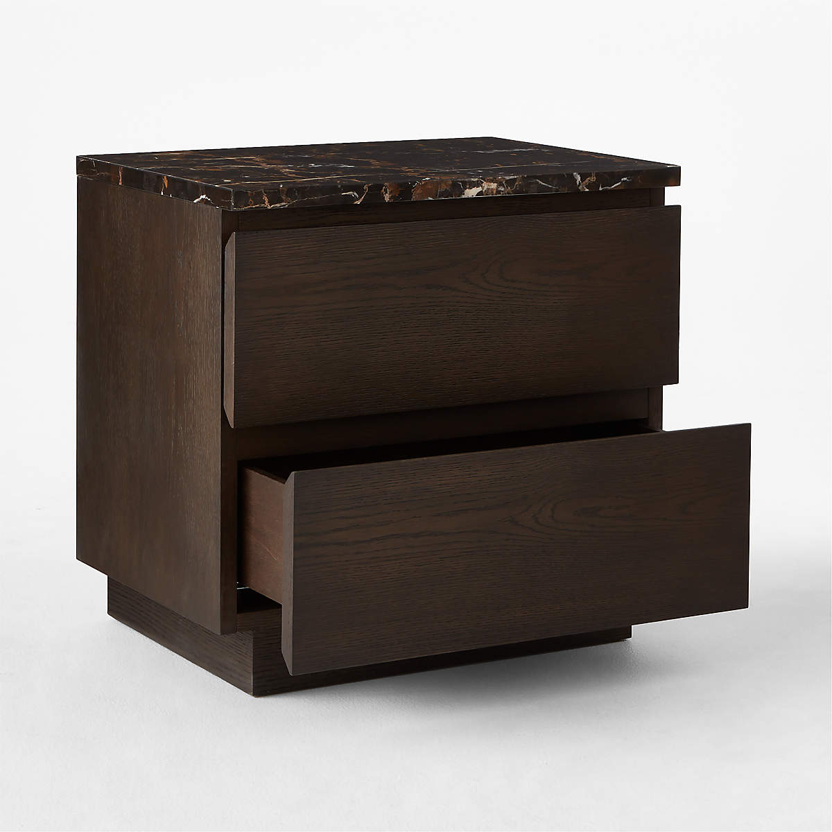 Logan 2 Drawer Oak Wood And Marble Nightstand + Reviews | Cb2 Canada for Furniture Of America Monica Industrial Wood 2-Drawer Nightstand In Dark Oak