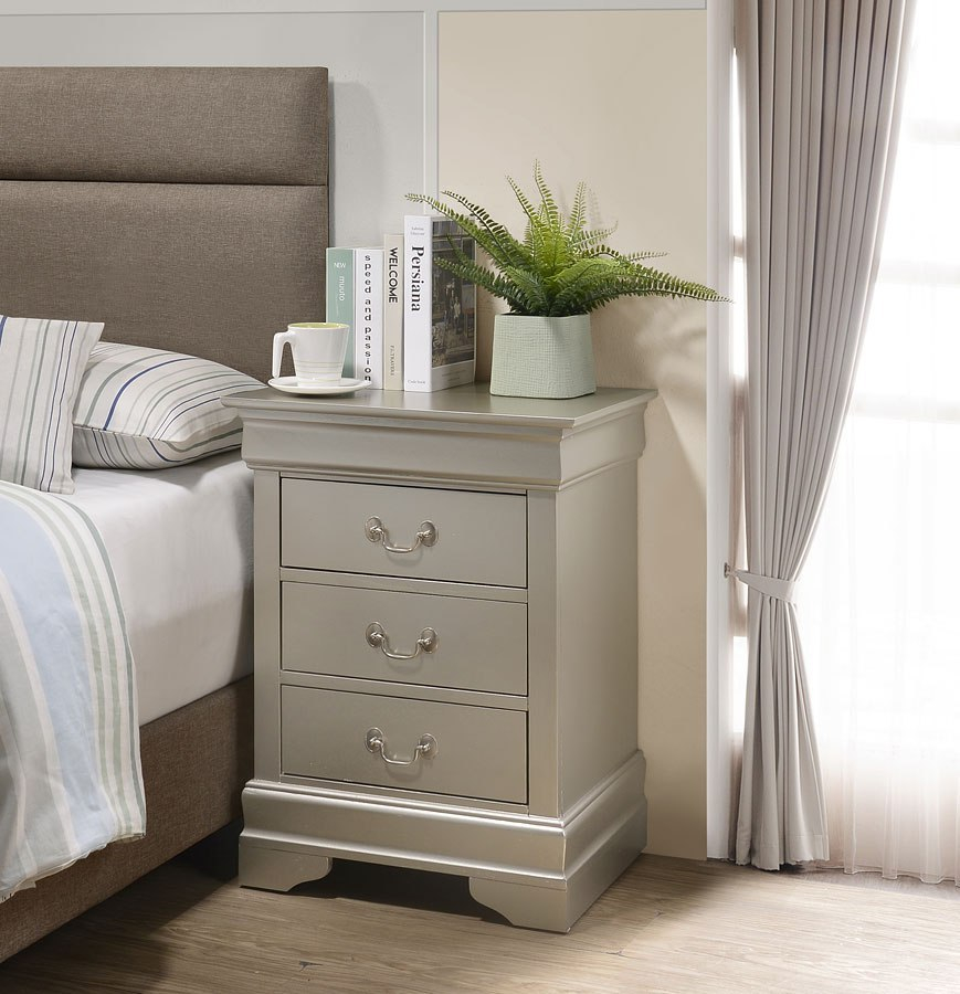 Louis Phillipe 3 Drawer Nightstand (Silver Champagne) By Glory ... with Restoring Vintage Louis Philippe Silver Nightstand to Its Original Glory
