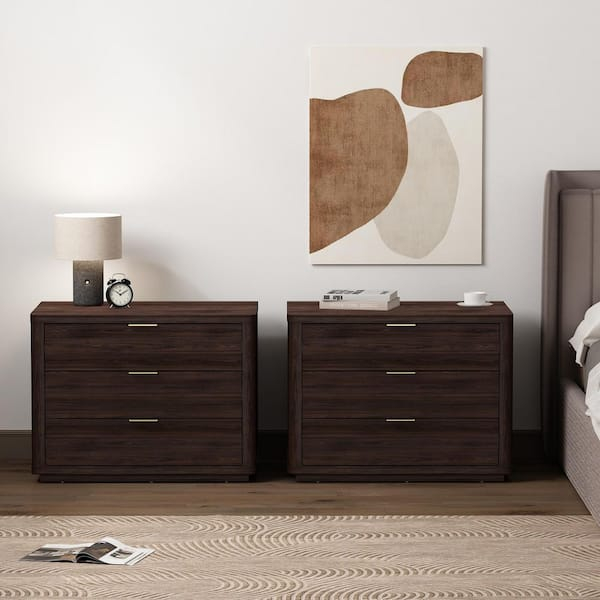 Manhattan Comfort Evelyn Modern Brown 3-Full Extension Drawer 32 In. W ... regarding Manhattan Comfort Evelyn Nightstand, Natural, Set Of 2