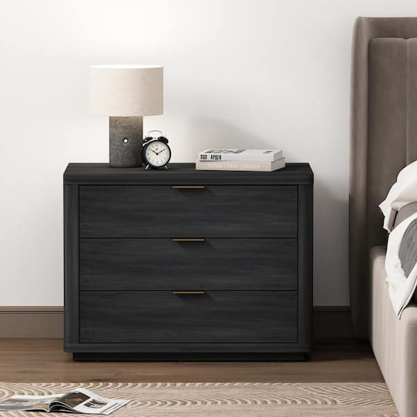 Manhattan Comfort Evelyn Modern Charcoal Grey 3-Full Extension Drawer ... within Manhattan Comfort Evelyn 32" Nightstand 2.0, Set Of 2