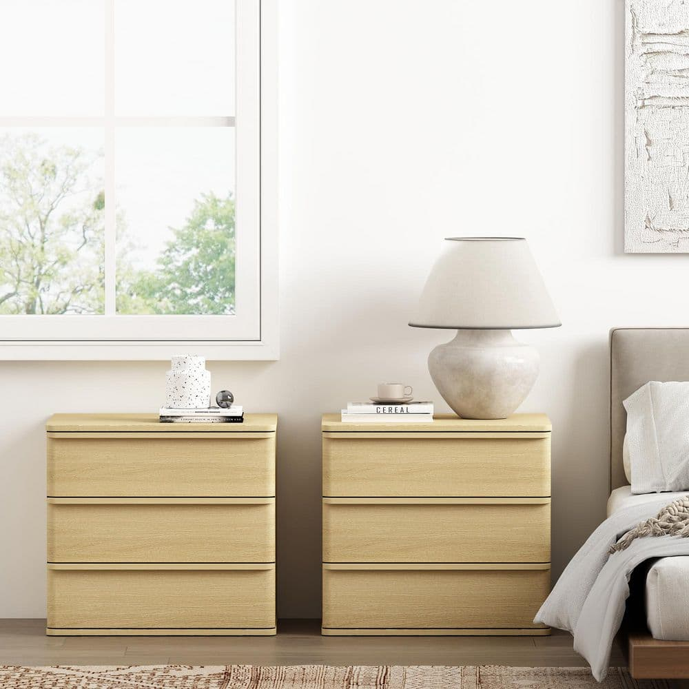 Manhattan Comfort Molly Modern Natural Oak 3-Drawer 26 In. W Nightstand ... for Manhattan Comfort Evelyn Nightstand, Natural, Set Of 2