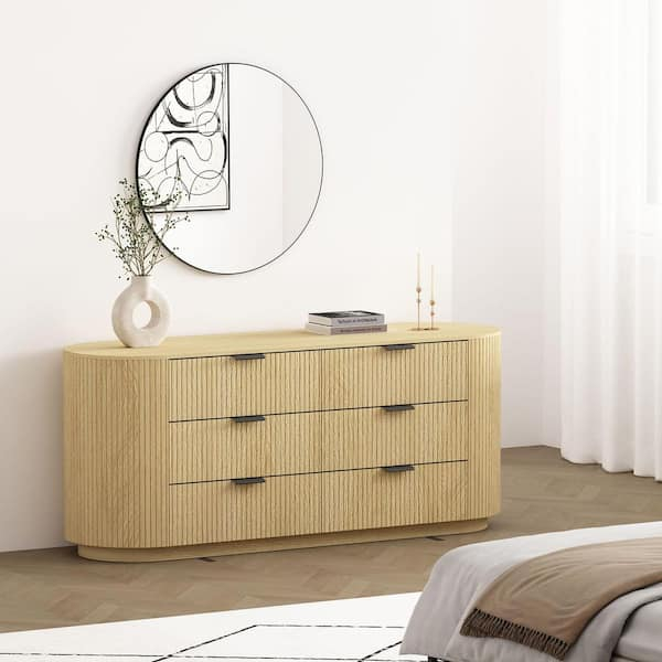 Manhattan Comfort Olivia Modern Natural Oak 6-Drawer 71.3 In. Double ... regarding Maximizing Storage Solutions with Contemporary Nightstand Designs