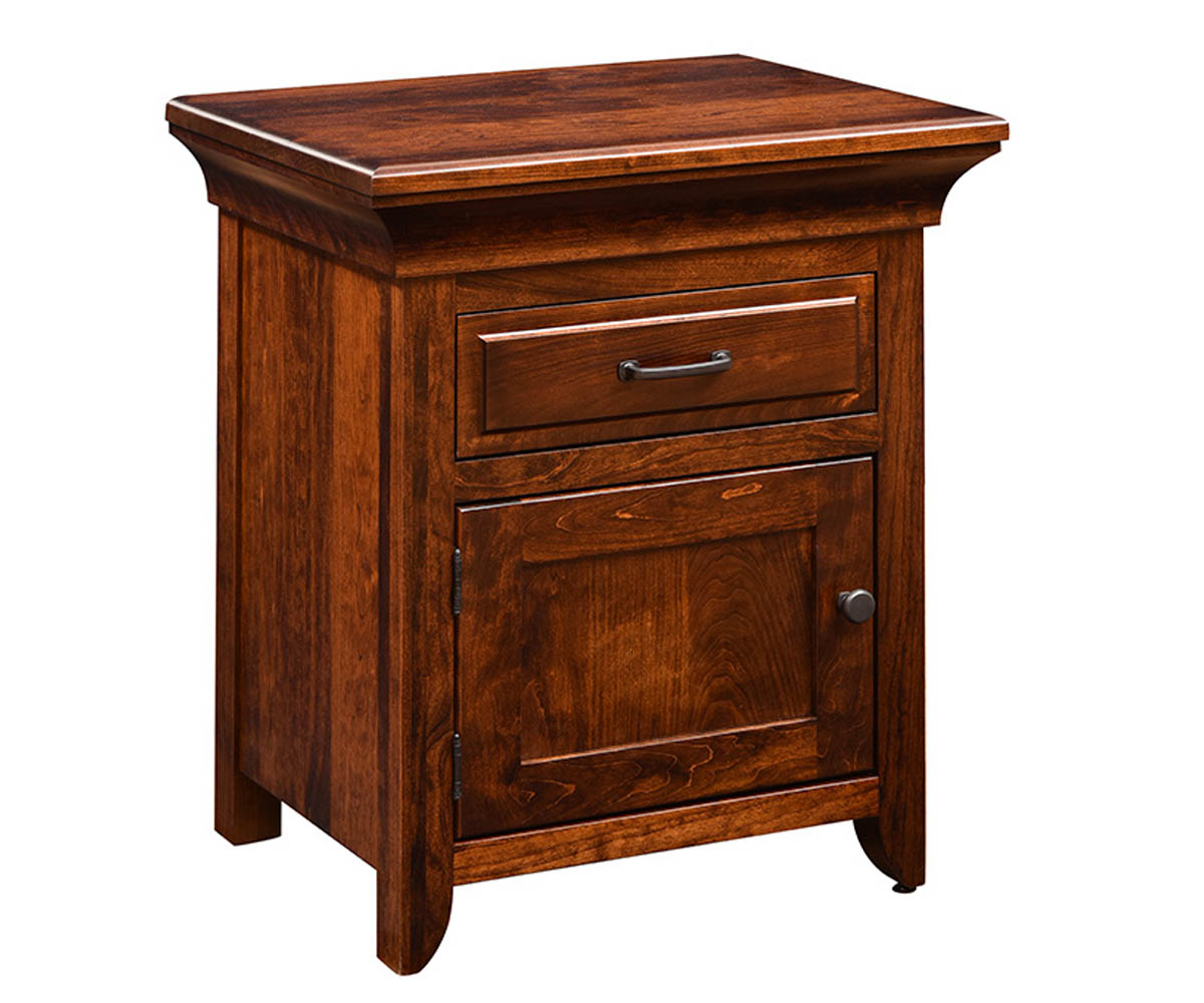 Marcella 1 Door 1 Drawer Nightstand | Amish Originals within Victorian Nightstand Carved Mahogany, Burl Inlay Wood, 1-Door 1-Drawer