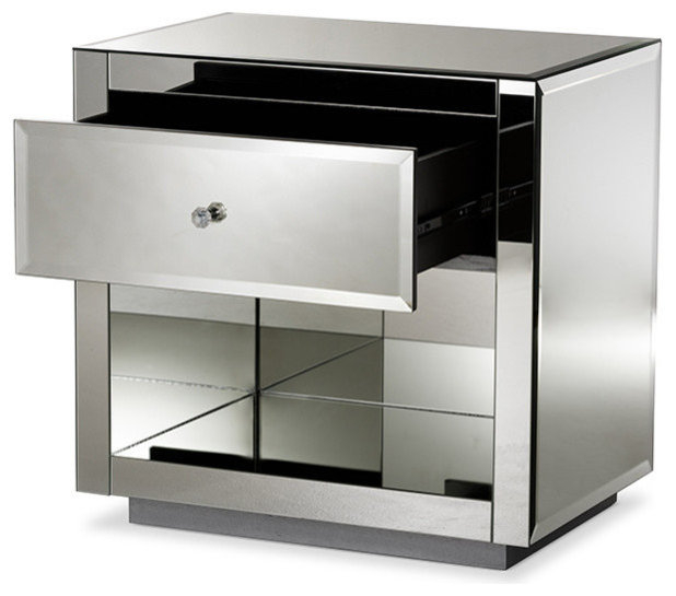 Melanie Regency Glamour Style Mirrored 1-Drawer/1-Shelf Nightstand, Set ... for Glamour Style Mirrored 1-Drawer 1-Shelf Nightstand