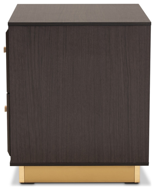 Mid-Century Modern Dark Brown Finished Wood And Gold Metal 2-Drawer ... for Nyquist Contemporary Dark Brown Wood And Rose Gold Metal 2-Drawer Nightstand