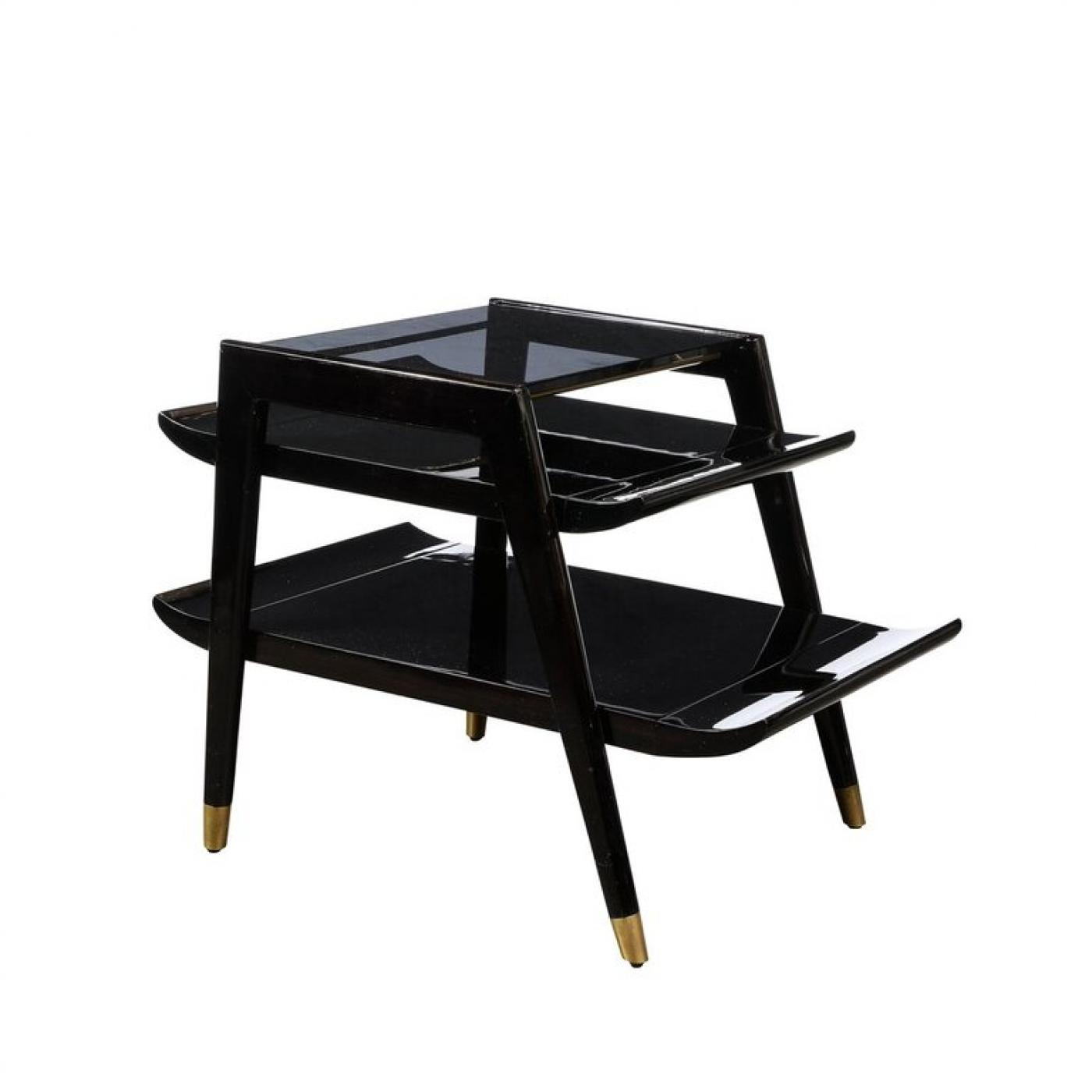 Mid-Century Modern Two Tier Ebonized Walnut Side/Occasional Tables within Building appreciation for Mid-Century Modern two-tier display stands in wood